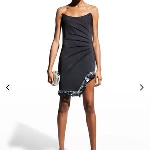 SHO Black Strapless Silver Paillette-Hem Neoprene Dress